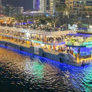 Five Star Mega Yacht Dubai Marina offering luxury yacht cruise with spacious decks, premium interiors, and panoramic Marina skyline views