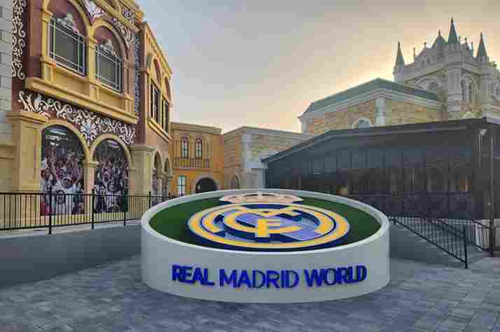 Visitors enjoying Real Madrid World Dubai at Dubai Parks and Resorts, exploring football-themed rides, attractions, and immersive zones inspired by Real Madrid