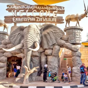 Emirates Park Zoo Abu Dhabi main attraction featuring families exploring animal exhibits and wildlife experiences