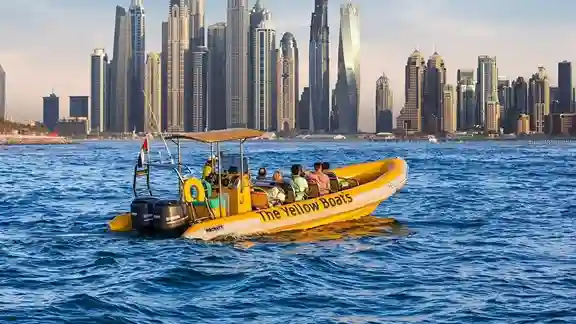 Yellow Boats 45 Minutes Atlantis Blast Tour speed boat experience near Atlantis The Palm with Dubai coastline views