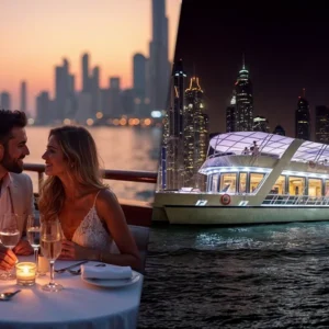 Dubai Marina cruise dinner offering luxury evening boat cruise with international buffet, live entertainment, and stunning Marina skyline views