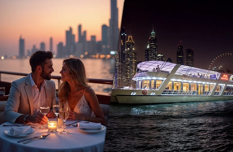 Dubai Marina cruise dinner offering luxury evening boat cruise with international buffet, live entertainment, and stunning Marina skyline views