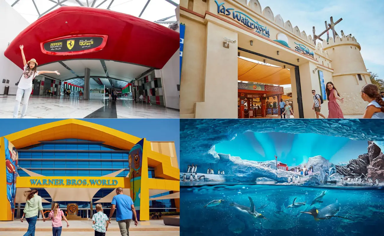 Yas Island theme park tickets featuring Ferrari World Abu Dhabi, Warner Bros World Abu Dhabi, Yas Waterworld and SeaWorld Abu Dhabi
