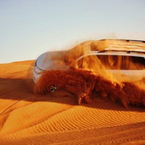 Dubai Desert Safari with dune bashing, camel ride and BBQ dinner under the stars