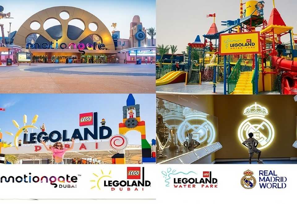 Dubai Parks and Resorts tickets covering Motiongate Dubai, Legoland Dubai, Legoland Water Park, and Real Madrid World in one entertainment destination
