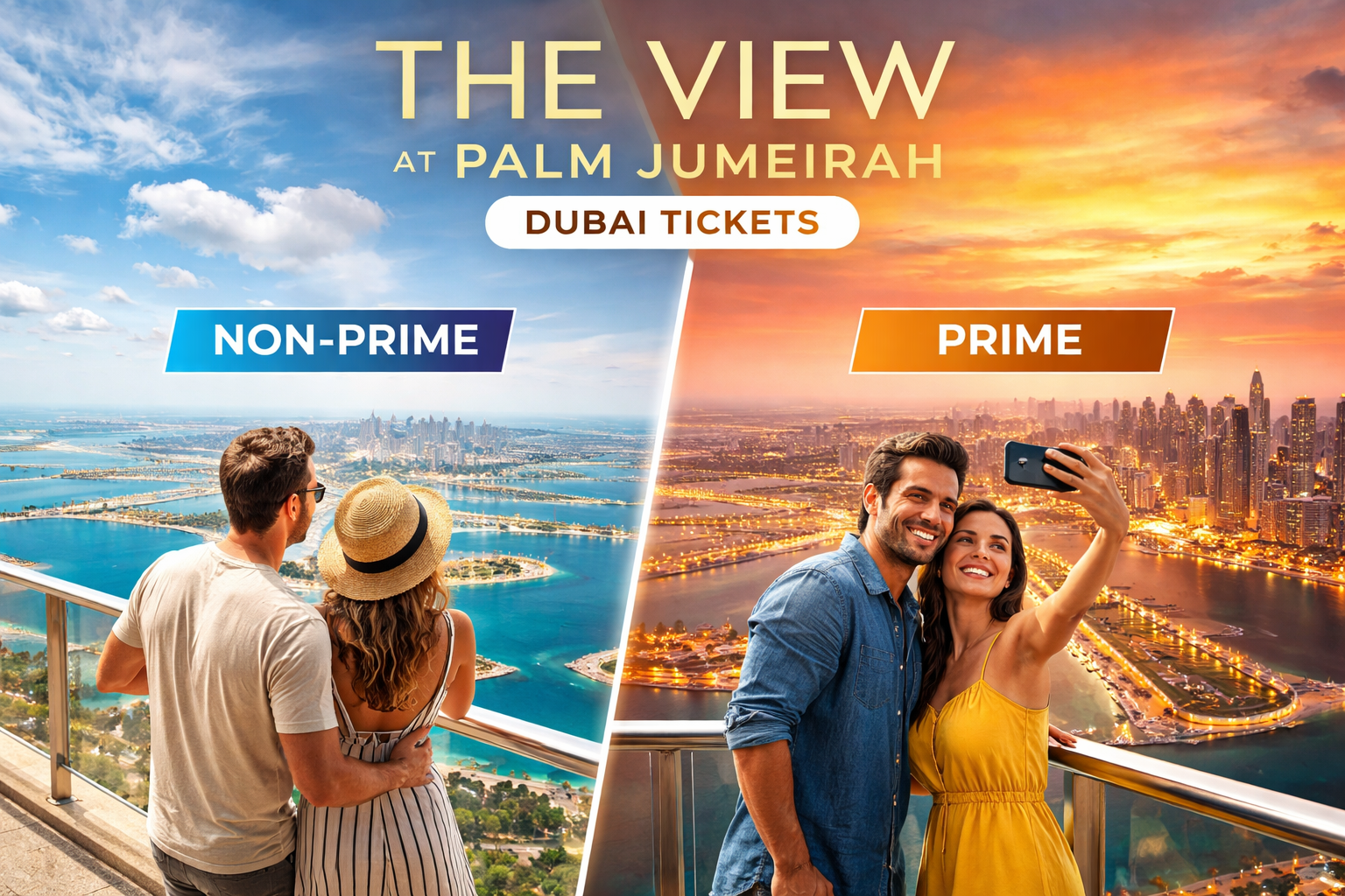 The View at Palm Jumeirah Dubai tickets showing observation deck with panoramic city and sea views, available for morning or sunset timing